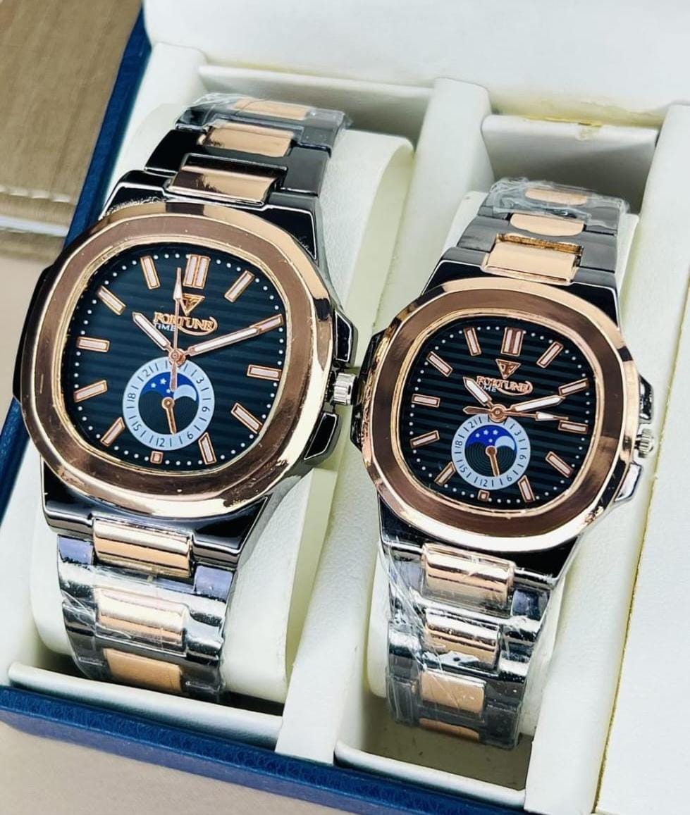 Stylish couple watches set - 2 pcs quartz chronograph in Rose Gold