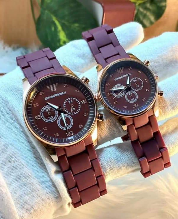 2 pcs unisex stainless steel chronograph Cople watches - Round Multicolor design