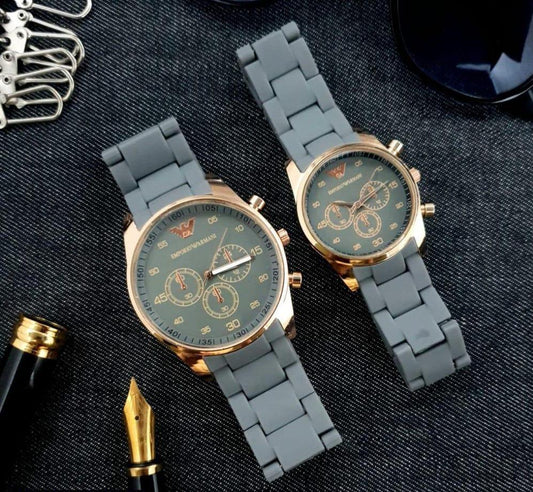 2 pcs unisex stainless steel chronograph Cople watches - Round Multicolor design