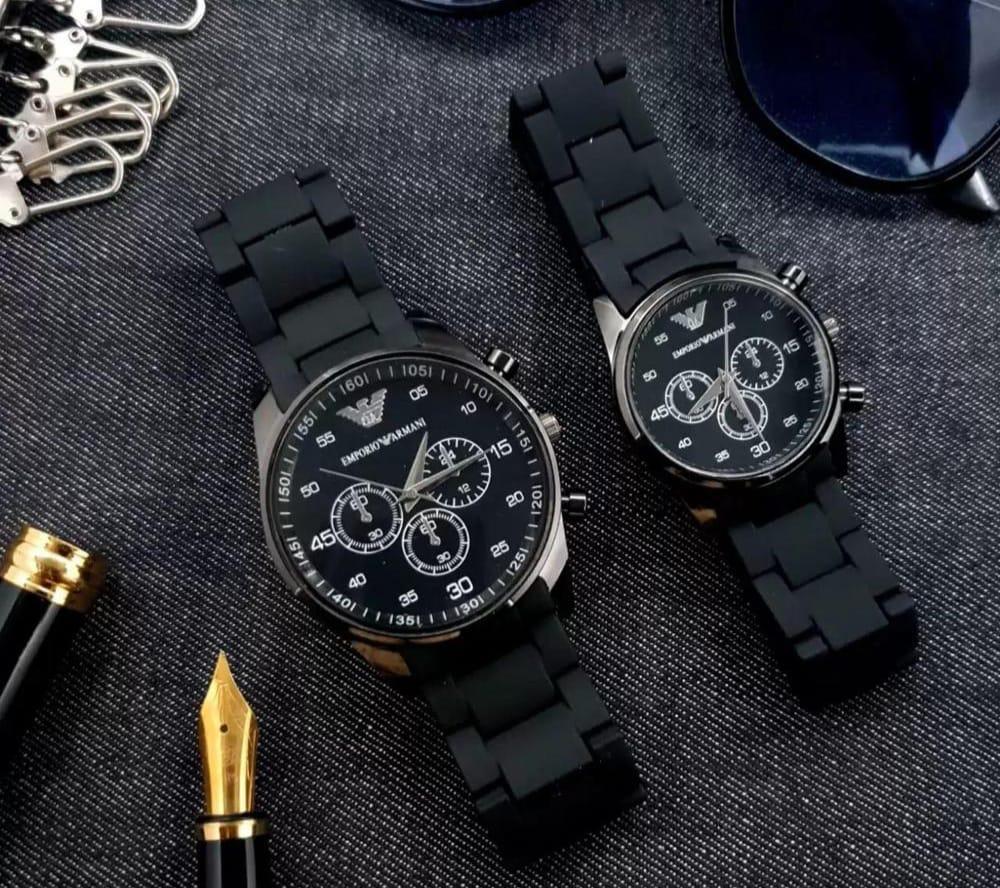 2 pcs unisex stainless steel chronograph Cople watches - Round Multicolor design