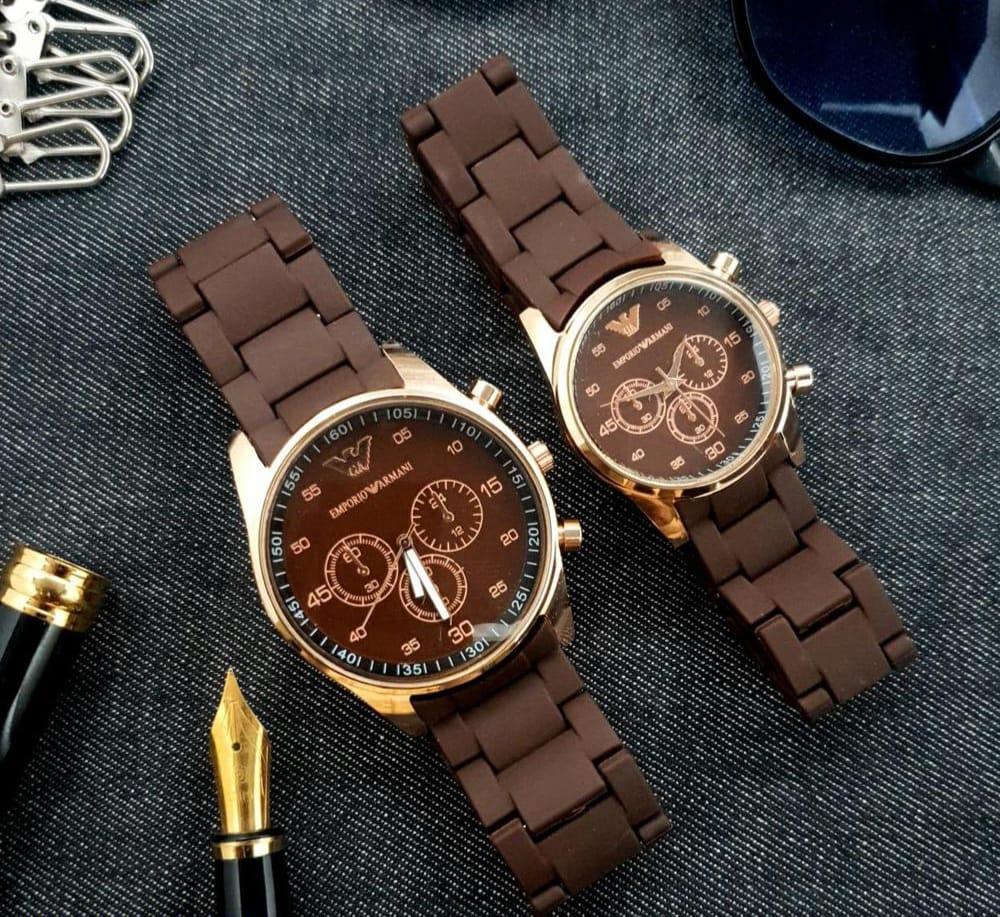 2 pcs unisex stainless steel chronograph Cople watches - Round Multicolor design