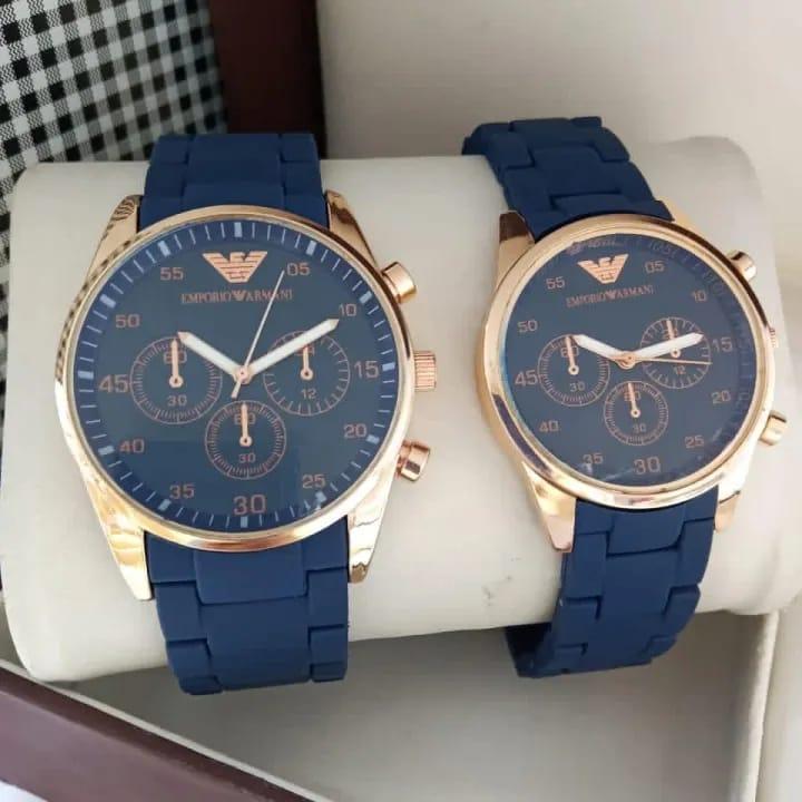 2 pcs unisex stainless steel chronograph Cople watches - Round Multicolor design