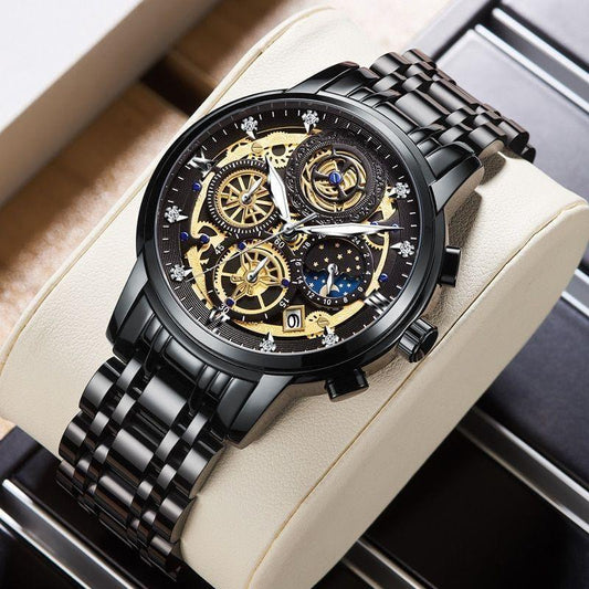 Men's chronograph watch -1pc stylish stainless steel timepiece
